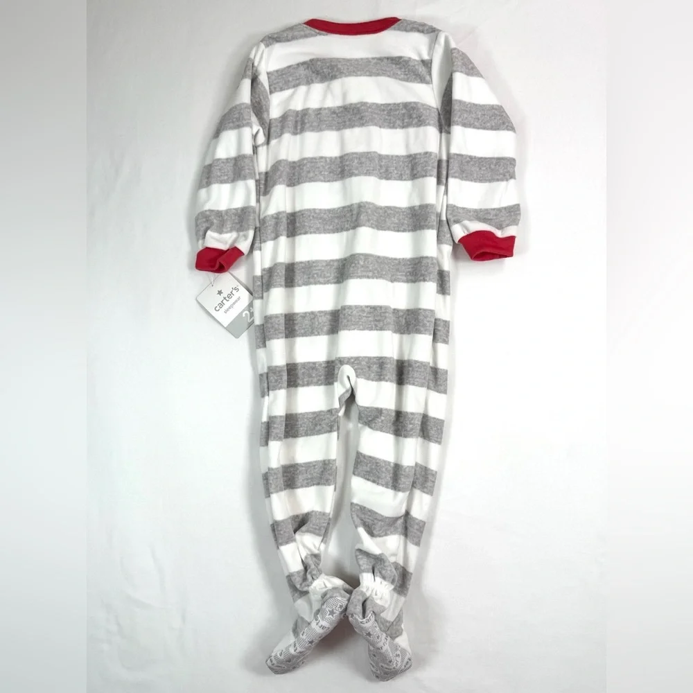 NWT‎ CARTER'S Toddler Boys' Firetruck Striped Microfleece Footie Pajamas Size 2T